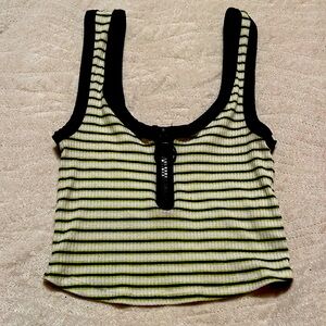 Neon green and black zip up tank top